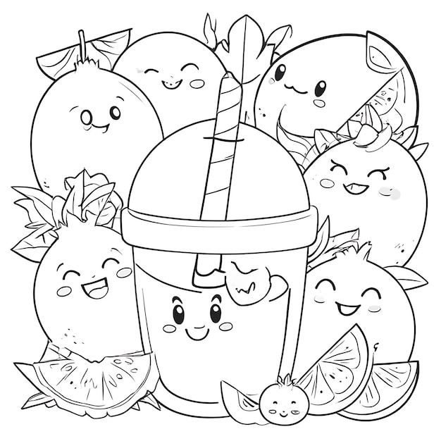 Handdrawn kawaii coloring book illustration 1