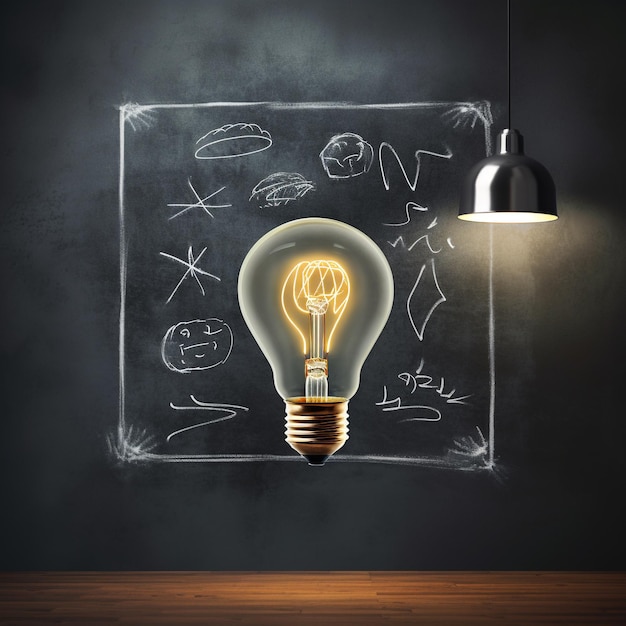 Handdrawn light bulb on chalkboard symbolizing creativity