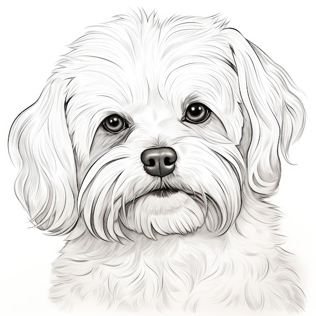 Handdrawn Maltese Face Clipart Image for Coloring Book AI Generated