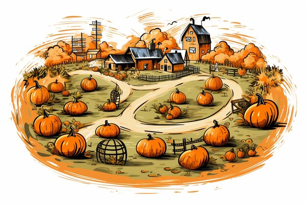 Photo handdrawn map of a pumpkin farm happy thanksgivin happy thanksgiving sticker image