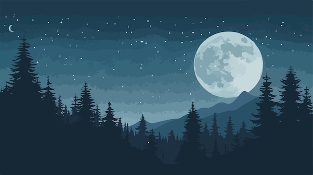 Photo handdrawn night forest scene vector illustration