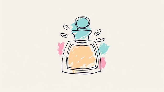 Photo a handdrawn perfume bottle with a blue lid surrounded by colorful brushstrokes