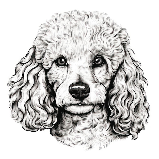 Handdrawn Poodle Face Clipart Image for Coloring Book on White Background AI Generated