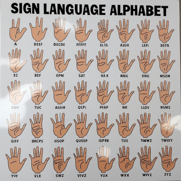 Photo handdrawn sign language alphabet