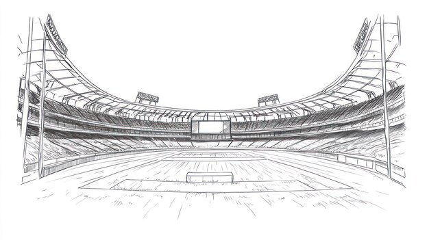 Photo handdrawn sketch of a baseball stadium with a view of the field