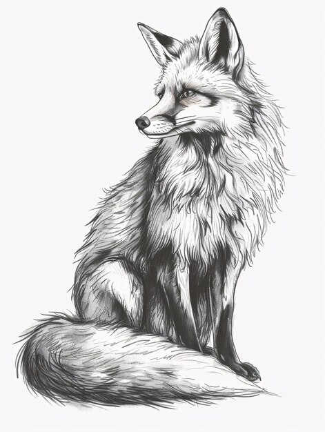 Handdrawn sketch of a fox in the wilderness