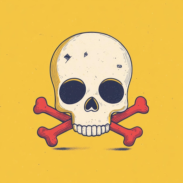 Photo handdrawn skull and crossbones illustration with a vintage aesthetic