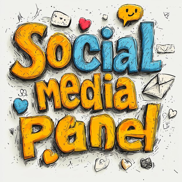 Photo handdrawn styled social media panel text with various icons around