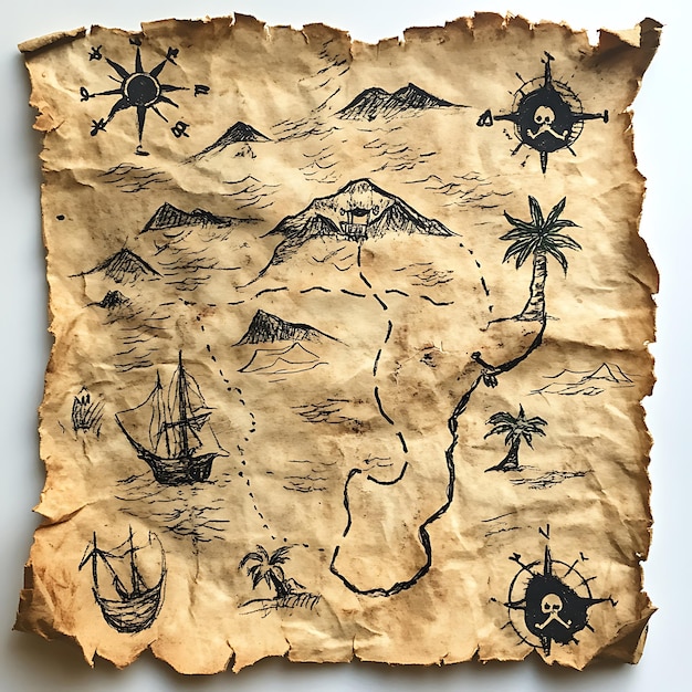 HandDrawn Treasure Map on Old Paper with Pirate Symbols