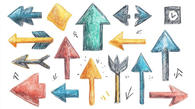 Handdrawn Watercolor Arrows in Various Colors and Styles