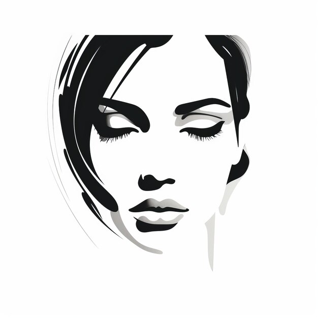 Handdrawn Women Beauty Icon With Highkey Lighting And Highcontrast