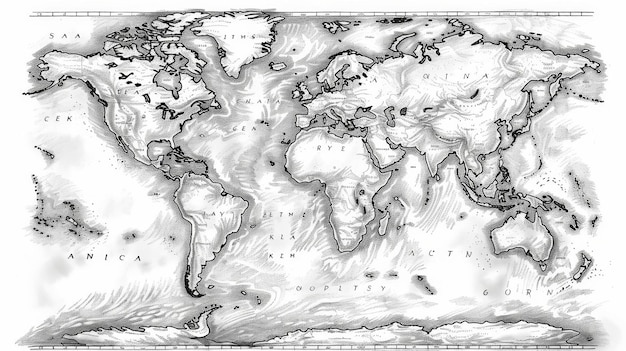 HandDrawn World Map in Black and White