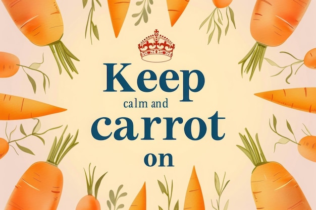 Photo handdrown carrot illustration with funny keep calm and carrot on text for easter