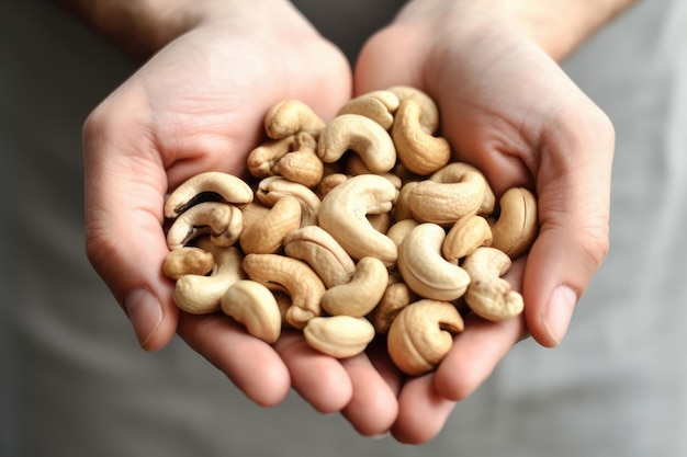 Handful Cashews On White Background Generative AI