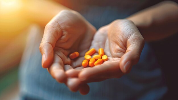 Handful of colorful expired pills ready for recycling