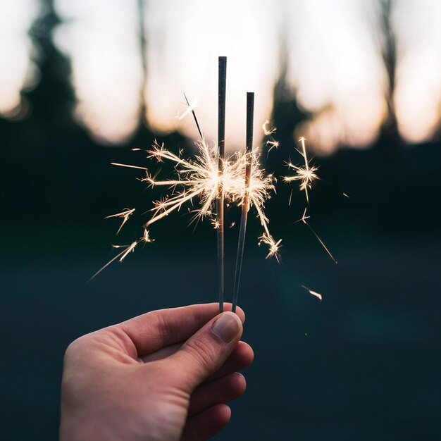 Photo handheld sparklers lit and sparkling isolated