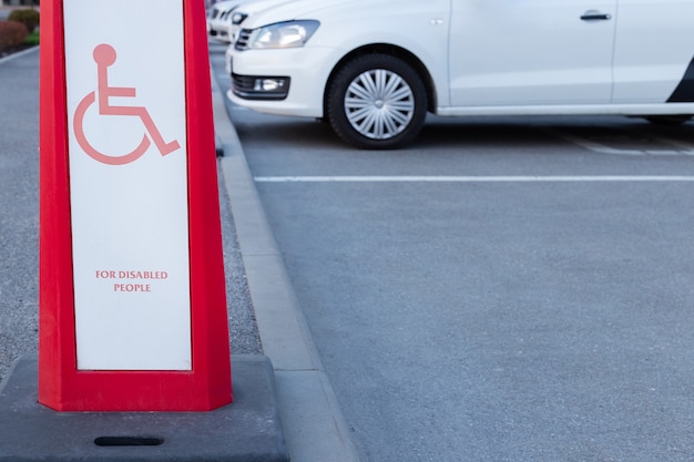 Handicapped parking lot in the city near the shopping center