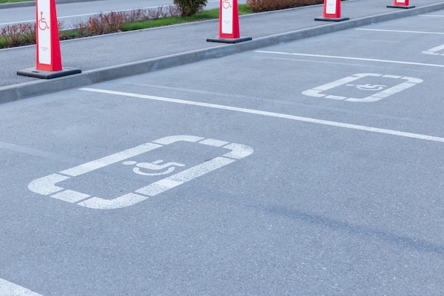 Handicapped parking lot in the city near the shopping center