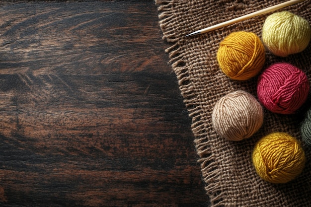 Photo a handicraft background features knitting needles paired with colorful wool yarn