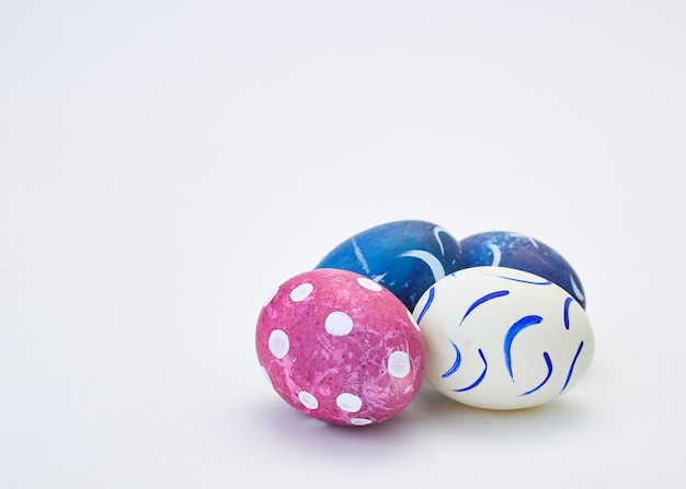 Handmade easter eggs on  white