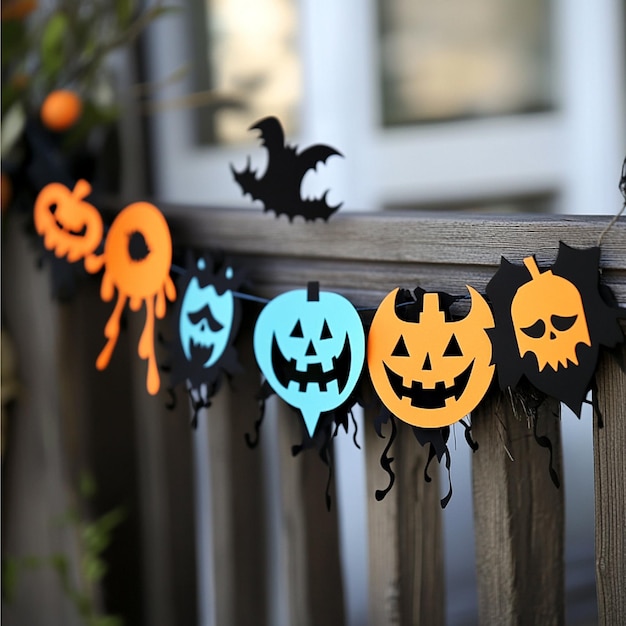 Photo handmade halloween garlands with spooky cutouts and colors