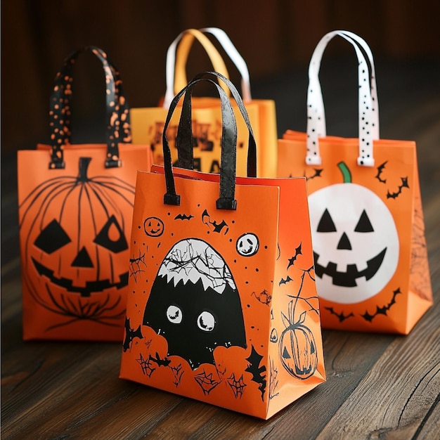 Photo handmade halloween trickortreat bags with creative designs