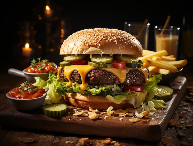 Handmade hamburger fastfood delicious photo