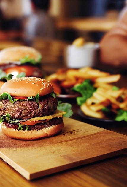 Handmade hamburguer on a wood table