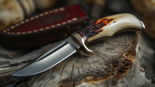 Photo handmade hunting knife with polished blade ai generative