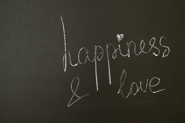 Handmade inscription on clackboard  happiness and love concept