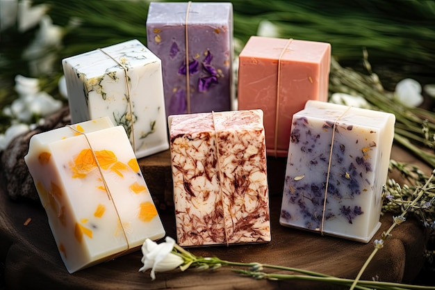 Handmade natural soap bars infused with essential oils and plant extracts