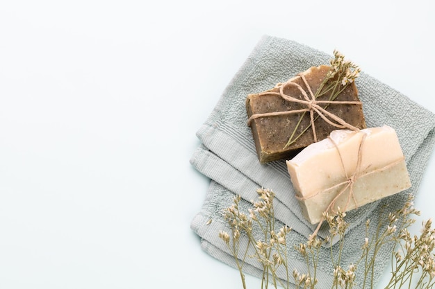 Handmade natural soap on pastel background