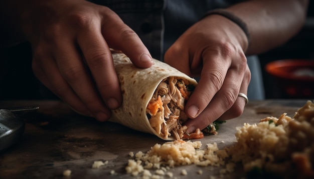 Handmade tortilla with fresh grilled beef taco generated by AI