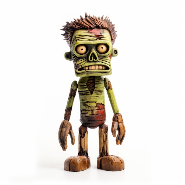 Handmade Wooden Toy Robot Zombie Doll With Green Eyes