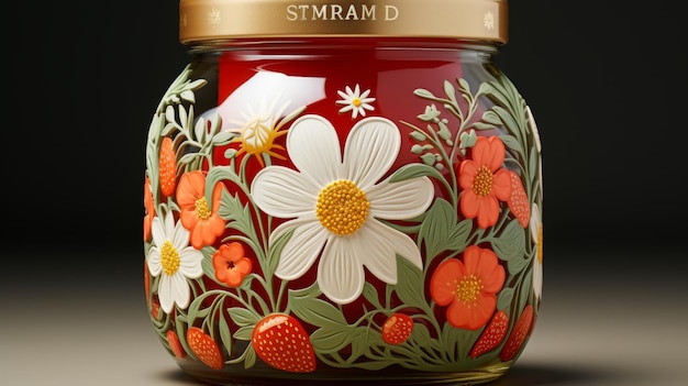 Photo handpainted floral jar with red berries