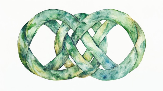 A handpainted intertwining green pattern representing connection and continuity in abstract art