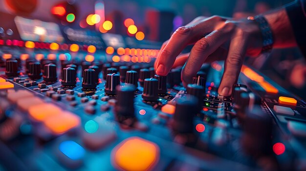 Hands Adjusting Fader on Audio Mixer The Nuanced Control of Sound