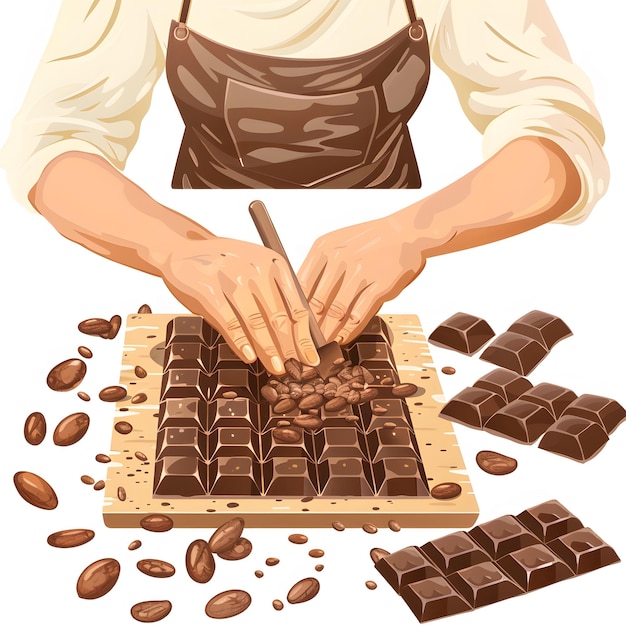 hands of chocolatier crafting chocolate bars working with cocoa beans high resolution and