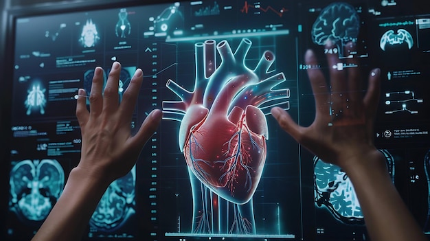 Hands Cradling Digital Heart on Screen Health Love Donation Awareness