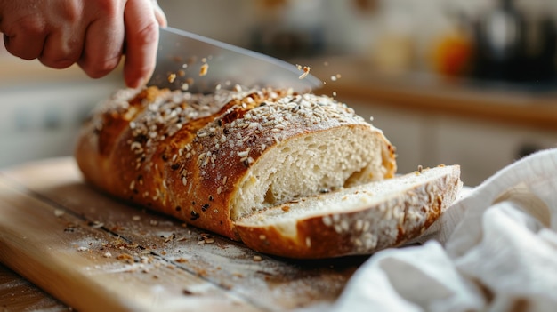 The Hands Cutting Bread