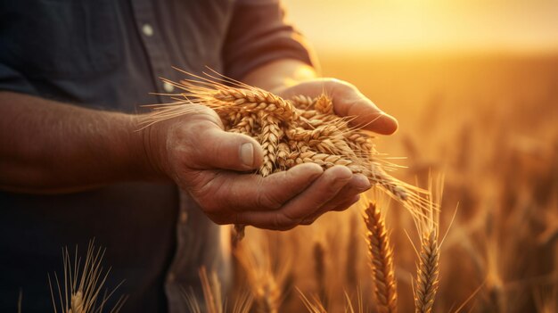 The hands of a farmer closeup holding a handful of