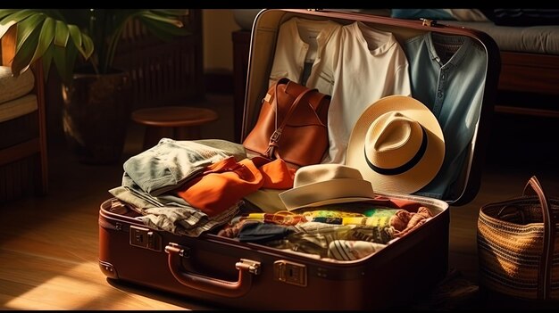 Hands folding things in a suitcase before the trip