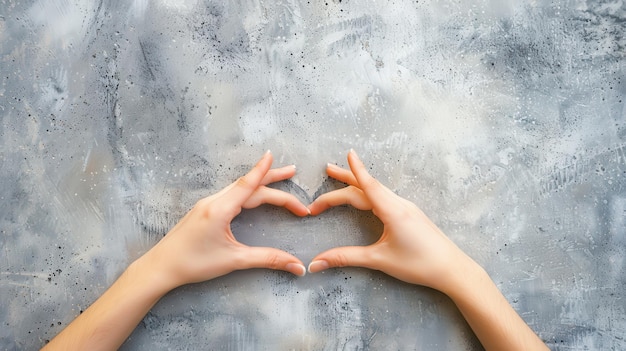 Photo hands forming heart shape on gray background