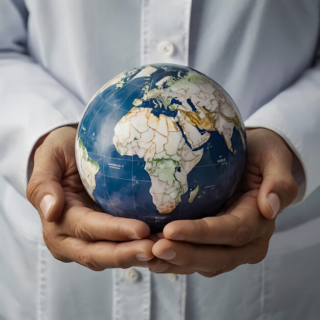 Hands hold Earth ball in heart shape on Doctor hands for World Health Day