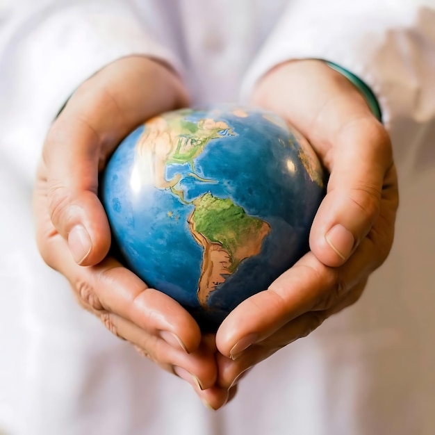 Hands hold Earth ball in heart shape on Doctor hands for World Health Day