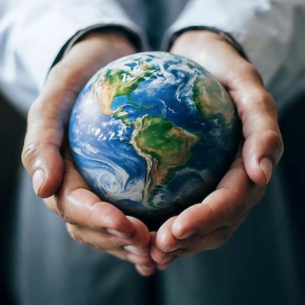 Hands hold Earth ball in heart shape on Doctor hands for World Health Day