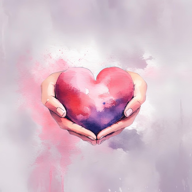 Hands hold heart watercolor Illustration AI Generative