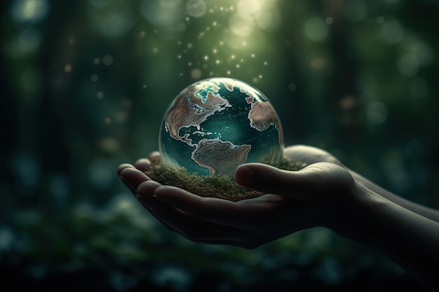 Hands hold planet earth protection of our planet Earth Day