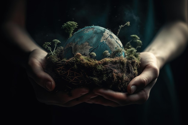 Hands hold planet earth protection of our planet Earth Day