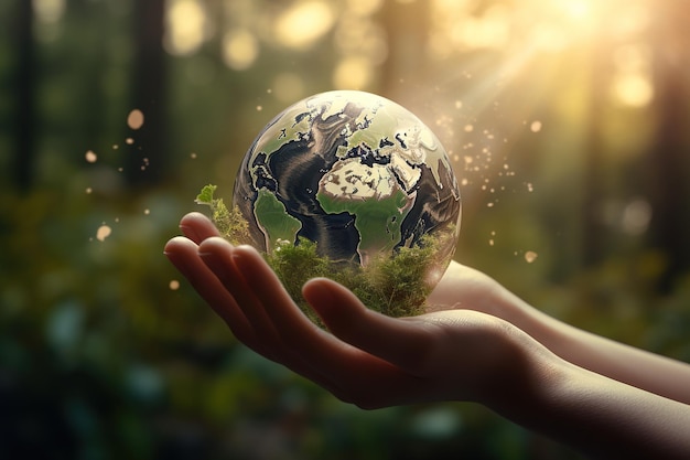 Hands hold planet earth protection of our planet Earth Day